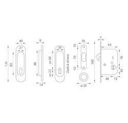 Sety - Zámky, mušle a madielka na posuvné drevené dvere Strieborný FT