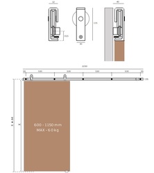 Sety - koľajnice a vozíky na posuvné drevené dvere Strieborný JNF