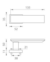 Kľučky na obdĺžnikových rozetách Strieborný Tupai